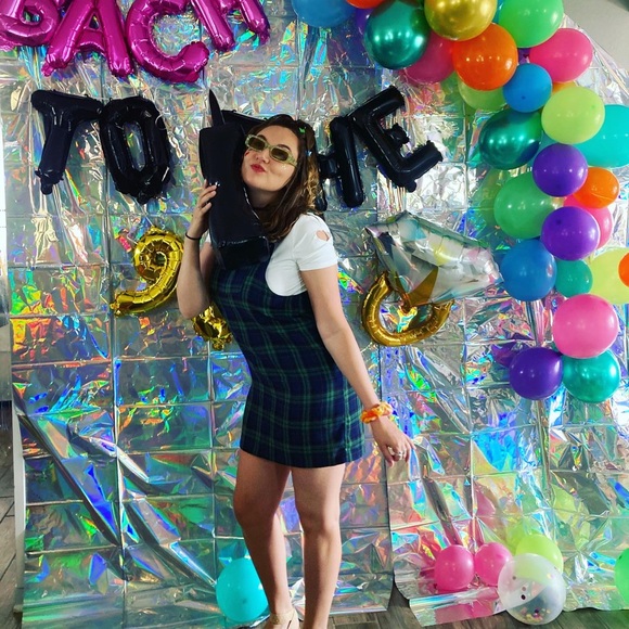 Romwe Plaid Overall Checkered Dress Size Large Green Dark Academia Preppy - Picture 14 of 14